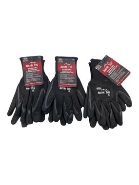 Boss Arctik Tek Black Work Gloves Bundle Of 3 Large Lined Polyester & Nitrile-Co